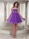 Appliques Decorate Straps Short Purple Sparkle Tulle Prom Dress For Maternity