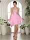 Fully Silver Beading Chest Pink Cocktail / Homecoming Dress Side Zipper