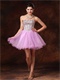 Beaded Natural Waist Short Lilac Tulle Prom Gowns Concert Music Festival