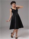 Simple Black Satin V-neck Knee Length Cheap Prom Dress No Beading
