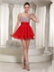 Fully Crystals Spaghetti Straps Summer Wedding Guest Red Dress Mini-length