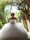 Modest Crystals Puffy White Wedding Dress Long See-Through Nude Sleeves