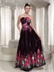 Printed Fabric Prom Dress Strapless Floor Length Skirt Burgundy Purple