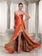 Ready To Wear High Slit Single Right Shoulder Orange Prom Dress Leopard Inside