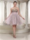 Leopard Covered With Baby Pink Tulle Mini Prom Dress Curly Hemline