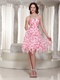 Printed Strawberry Floral Chiffon Ruffles Short Prom Dress Cocktail