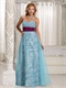 Printed Zebra Covered With Aqua Organza Ceremony Dress Magenta Sash