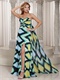 Multi-color Printed Chiffon Watteau Train Beach Prom Dress High Slit