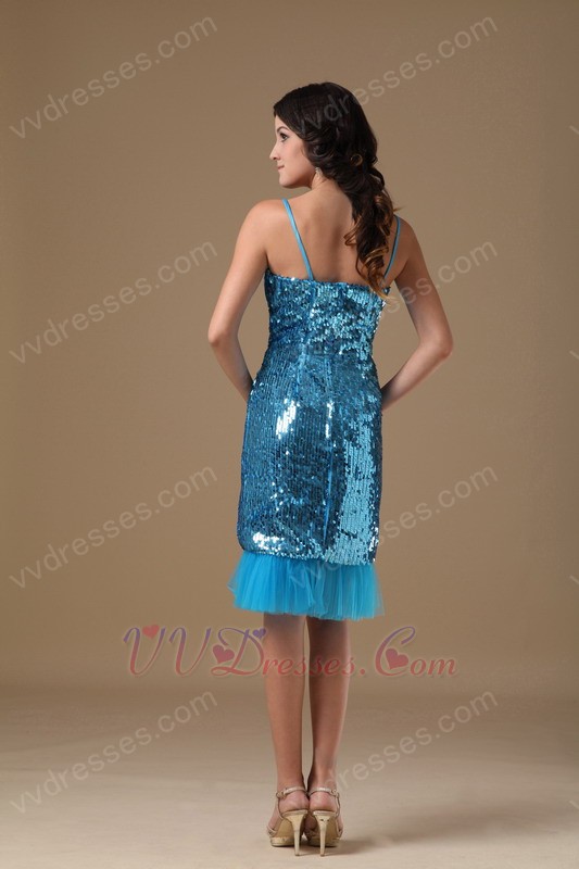 ... Dresses :: Spaghetti Straps Peacock Tea Length Sequin Cocktail Dress