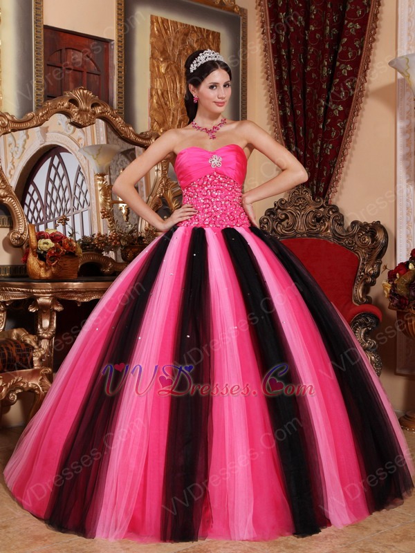 black and pink ball gown