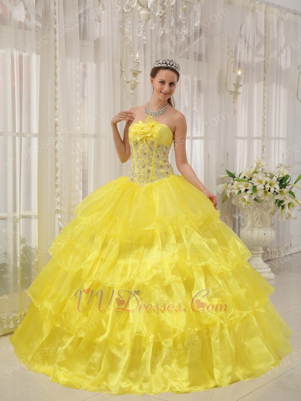 Home :: Clearance Quinceanera Dresses :: Bright Canary Yellow Cascade ...