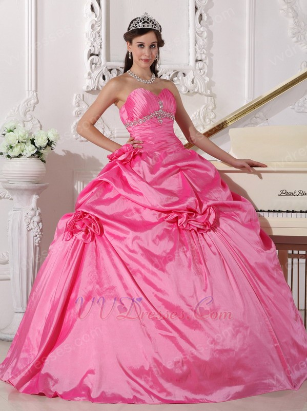 Puffy Long Quinceanera Dress In Hot Pink