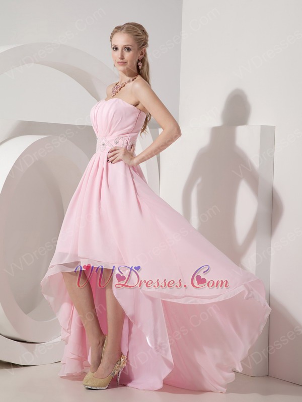 pink chiffon high low dress