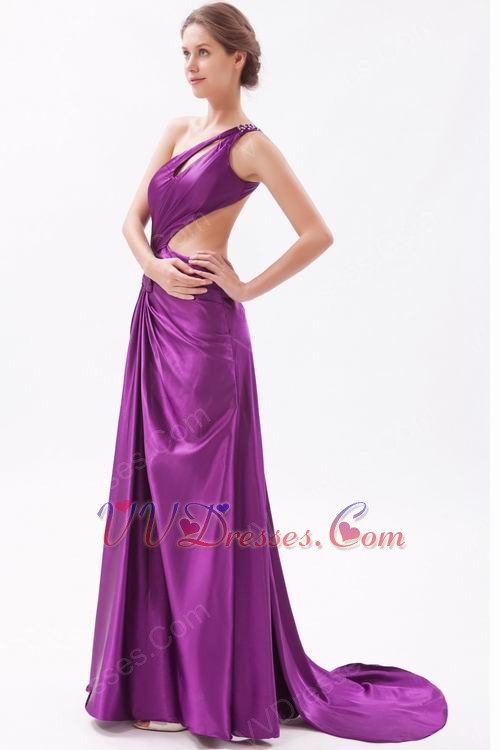 Home :: Purple Color Dresses :: Cheap One Shoulder Panel Train Purple ...