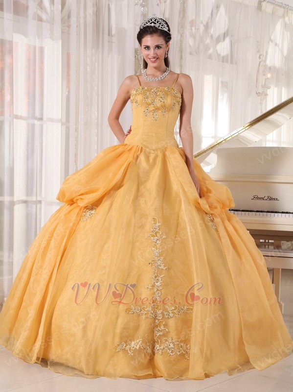 ... 2014 :: Dark Yellow Spaghetti Straps Quinceanera Prom Dress Cheap