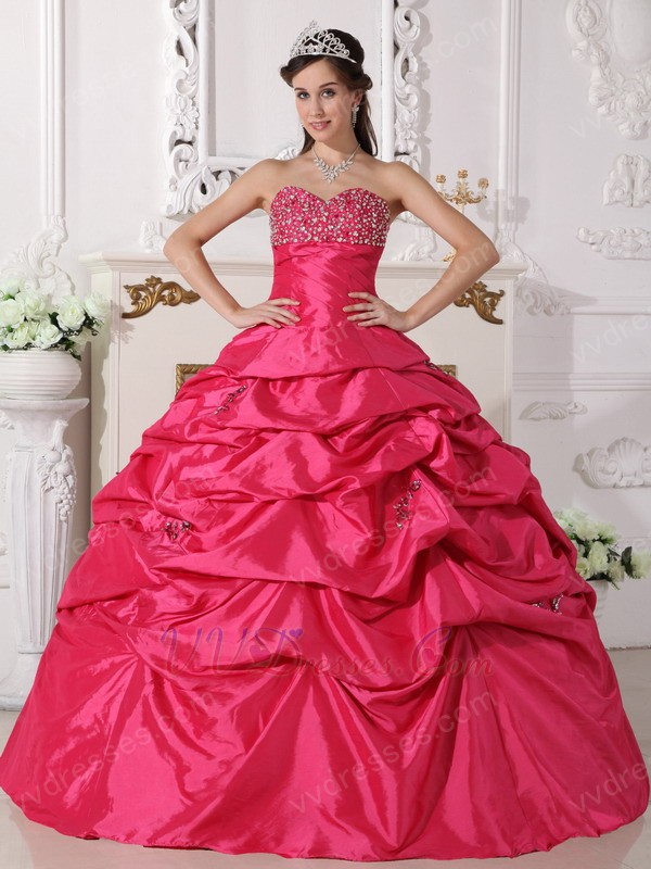 Deep Rose Pink Beading Emberllish Quinceanera Dress