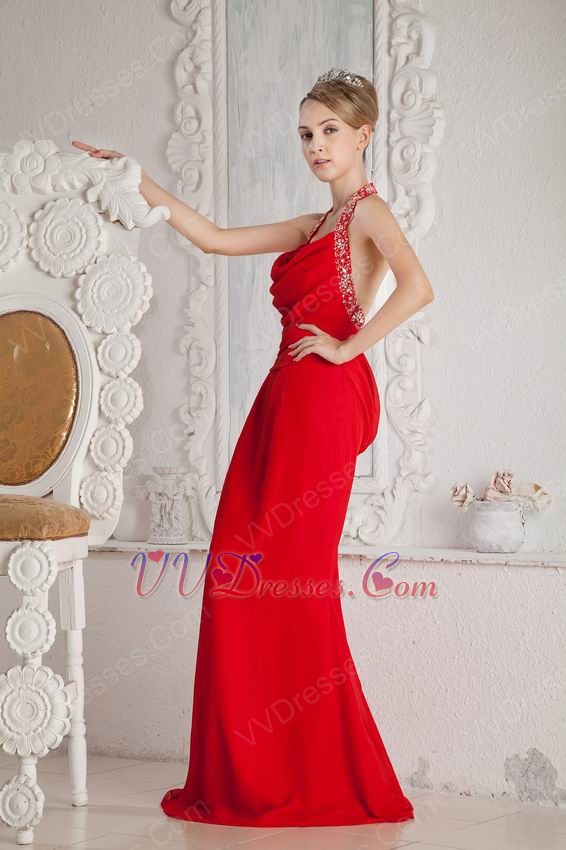 Red Color Dresses :: Modest Halter Scarlet Chiffon Women Prom Party ...