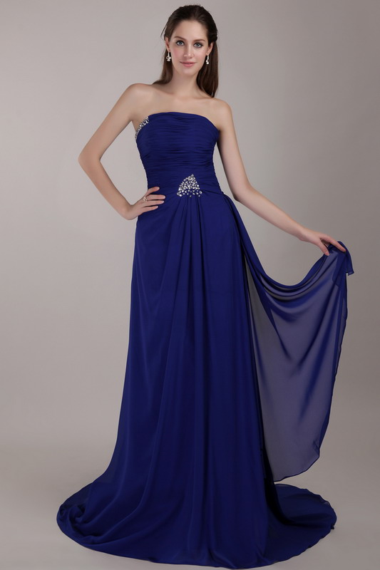 Royal Blue Strapless Court Train Prom Dress