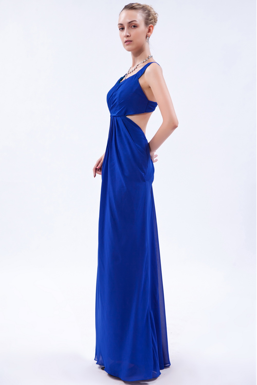 Straps V-neck Royal Blue Chiffon Prom Dress By Designer