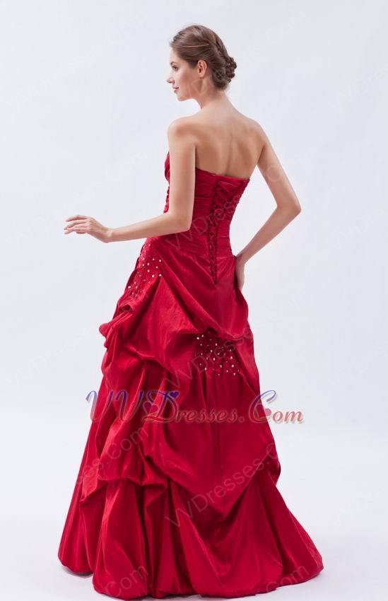 ... Color Dresses :: Strapless Floor Length Wine Red Taffeta Women In Prom