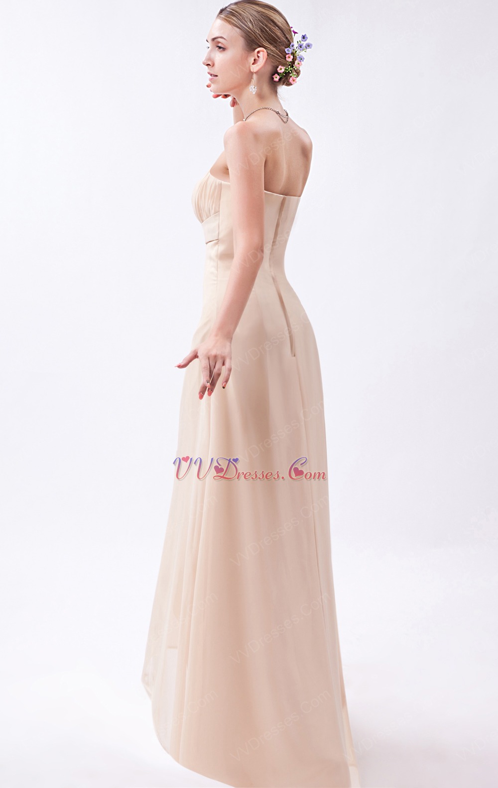 Strapless Asymmetrical Bisque Chiffon Homecoming Dress