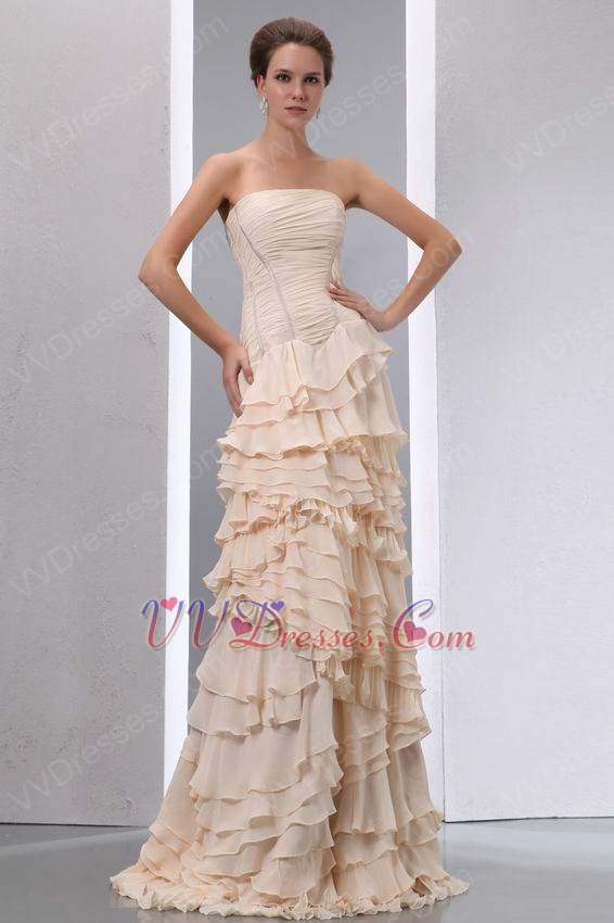 Unique Ruffled Layers Cascade Bisque Chiffon Design Prom Dress