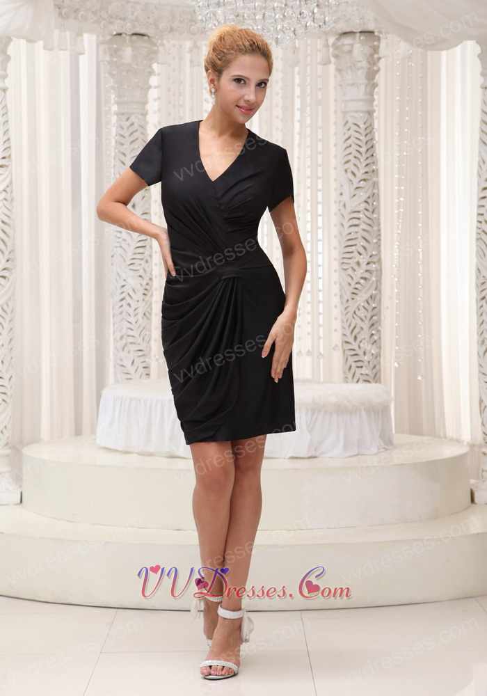 Vneck Black Short Sleeves Prom Dress For 30YearOld Women Under 80